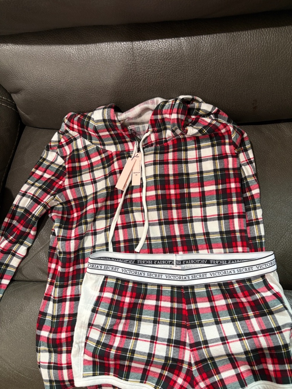 Victoria secret plaid pajama hooded top with shorts pajama set